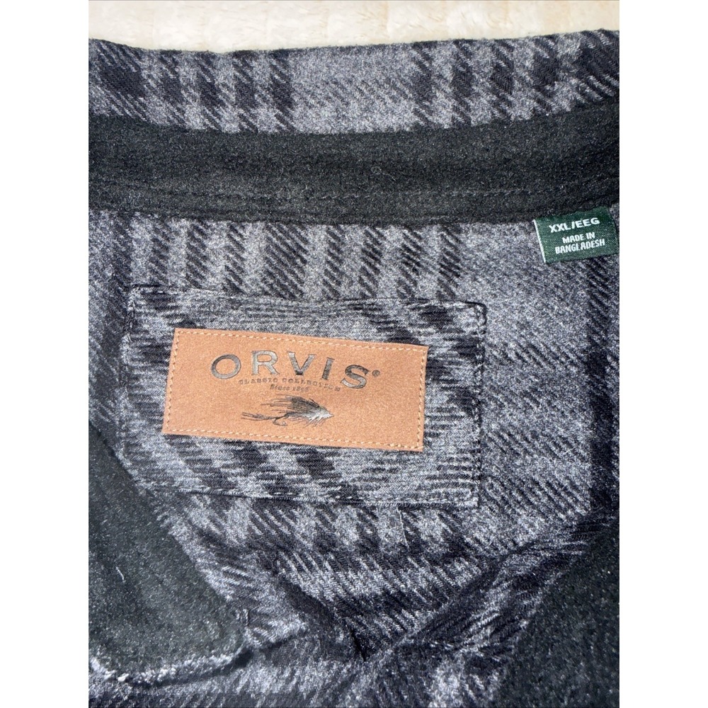 Orvis Men's XXL Heavyweight Flannel Shirt Jacket Gray Plaid Shacket Nice Shacket - Picture 2 of 13
